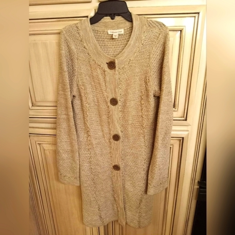 Coldwater Creek Long‎ Sweater Lightweight Cardigan - XS - Wooden Buttons!